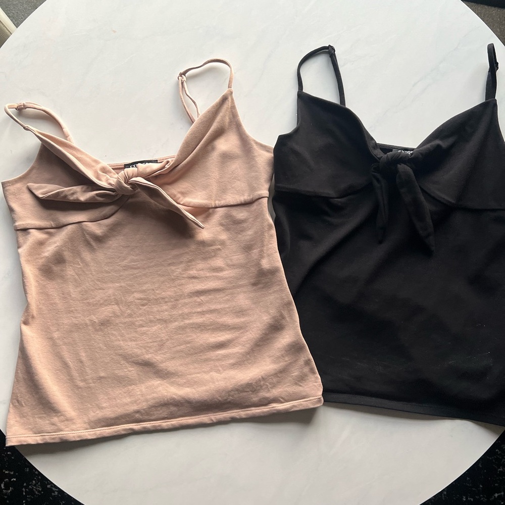 Express Knot-Front Camisole Tank - Black and Light Tan